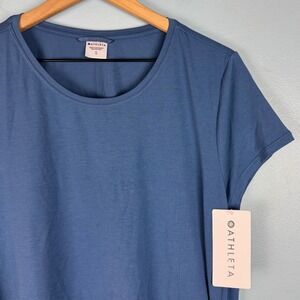 NEW Athleta Air Out Cinch Tee Shirt Women's XL Blue Polyester Blend Stretch Gym